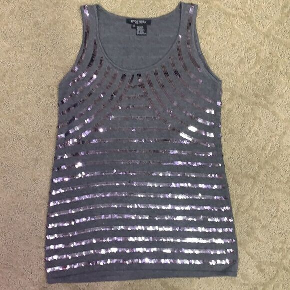Shimmering Etcetera Women’s XS Sequenced Sweater Gray Tank Top - Picture 1 of 7